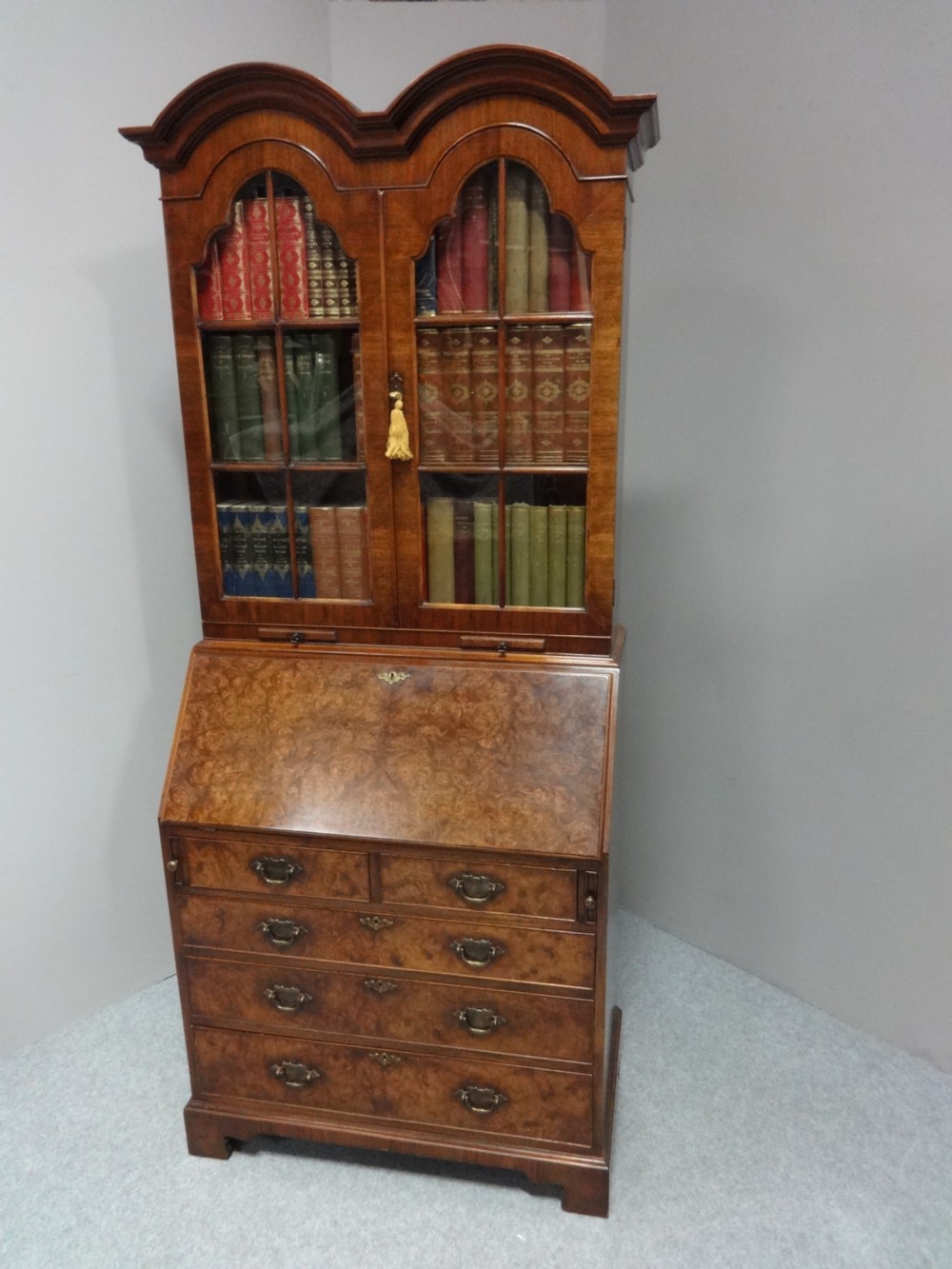 Top Quality Double Domed Walnut Bureau Bookcase
