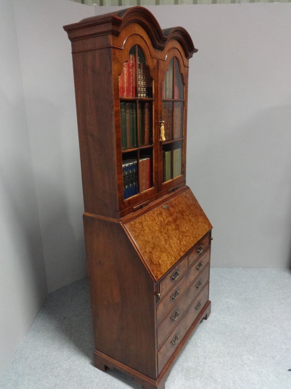 Top Quality Double Domed Walnut Bureau Bookcase View IX
