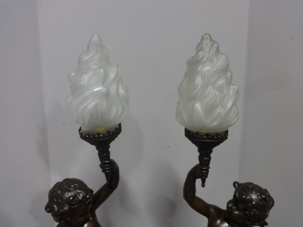 Fabulous Pair Large Victorian Cherub Lamps View II