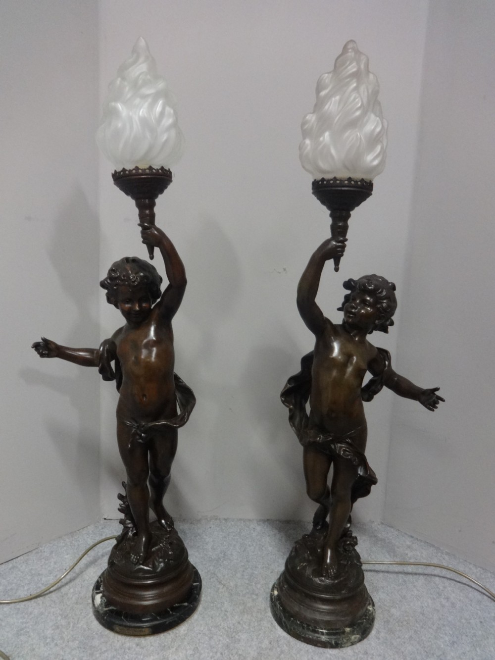 Fabulous Pair Large Victorian Cherub Lamps View III