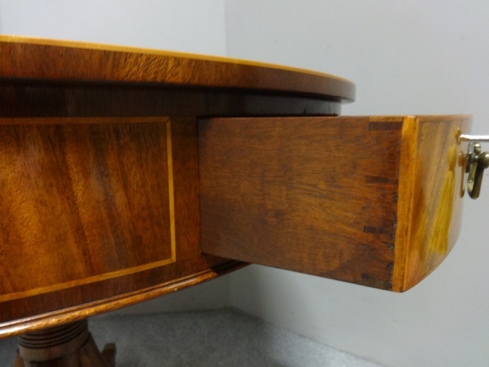 Superb Inlaid Mahogany Drum Table View IV