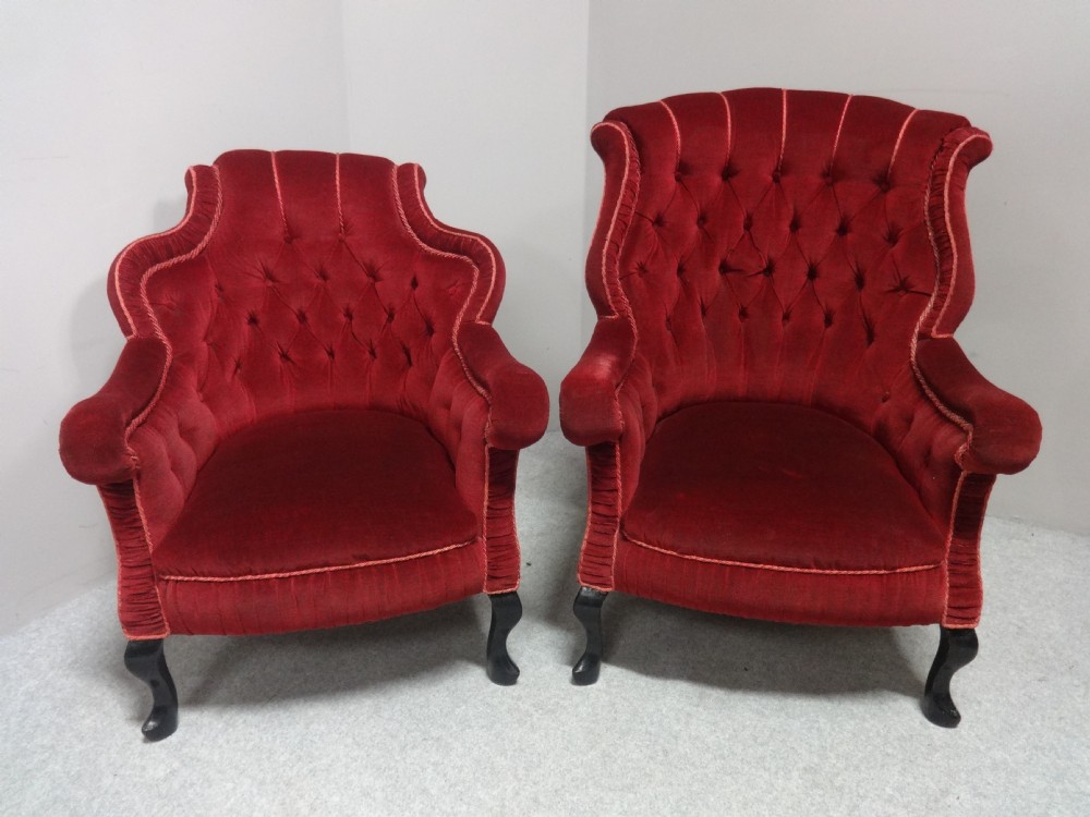 Lovely Pair of Edwardian Ladies and Gentlemans Armchairs