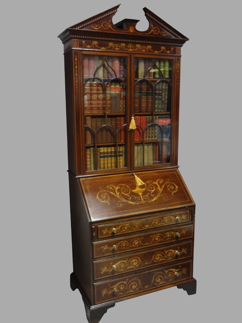 Outstanding Inlaid Mahogany Bureau Bookcase