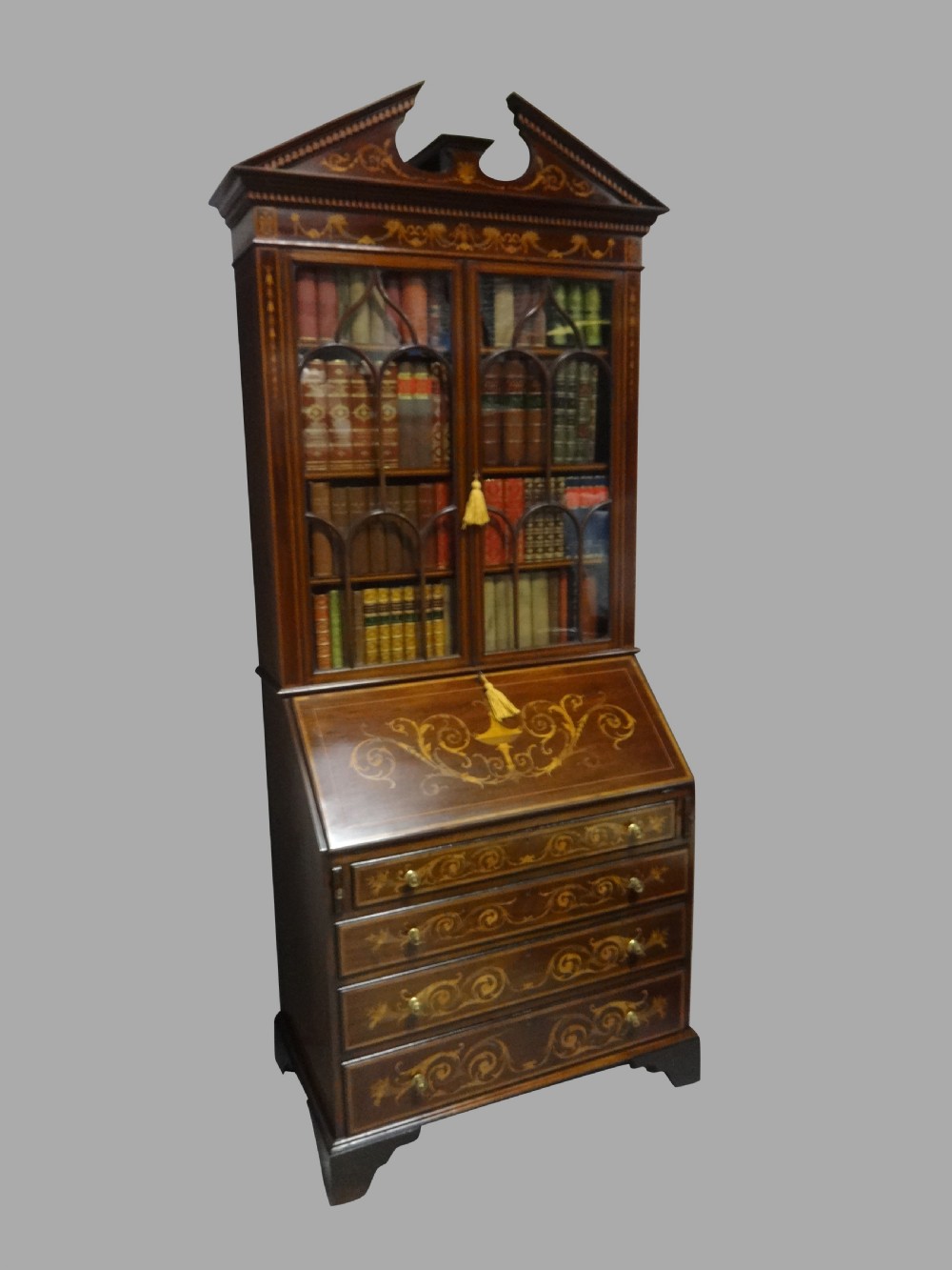 Outstanding Inlaid Mahogany Bureau Bookcase View II