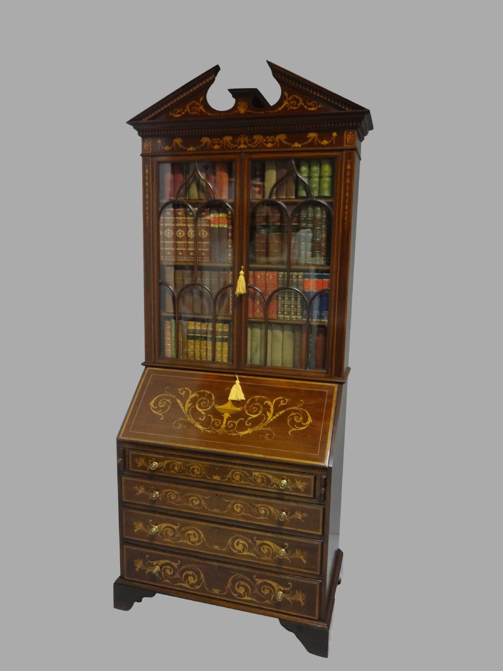 Outstanding Inlaid Mahogany Bureau Bookcase View III