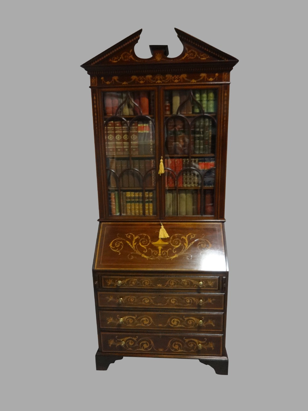 Outstanding Inlaid Mahogany Bureau Bookcase View IV