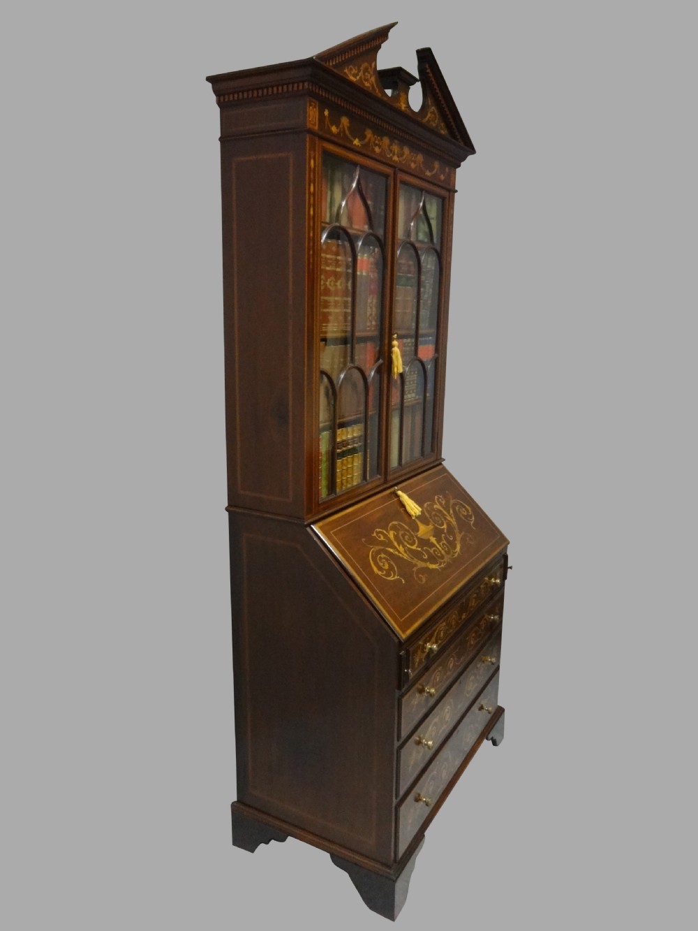 Outstanding Inlaid Mahogany Bureau Bookcase View IX
