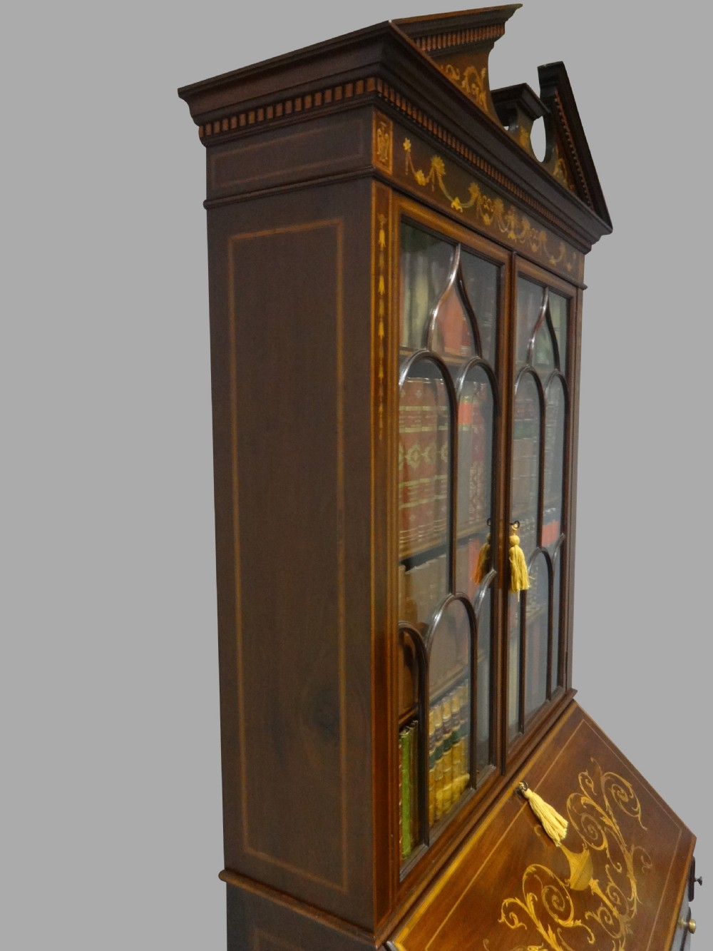 Outstanding Inlaid Mahogany Bureau Bookcase View XI