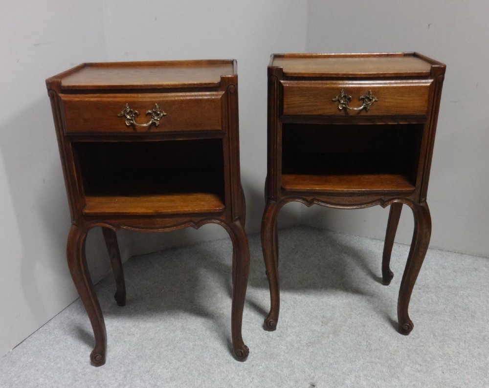 Good Pair French Oak Bedside Cabinets