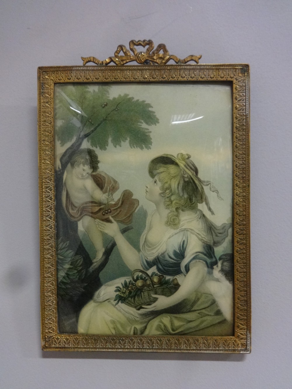 Good Coloured Etching with Bowed Glass