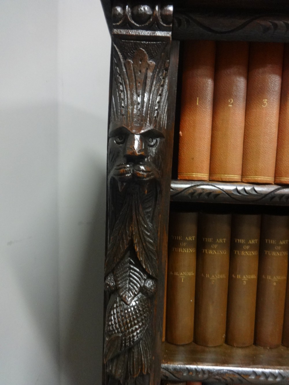 Very Good Oak Green Man Bookcase View IV