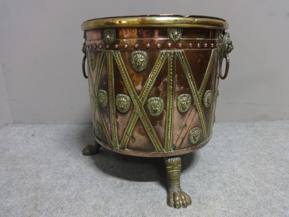 Lovely Copper and Brass Dated Log Bin