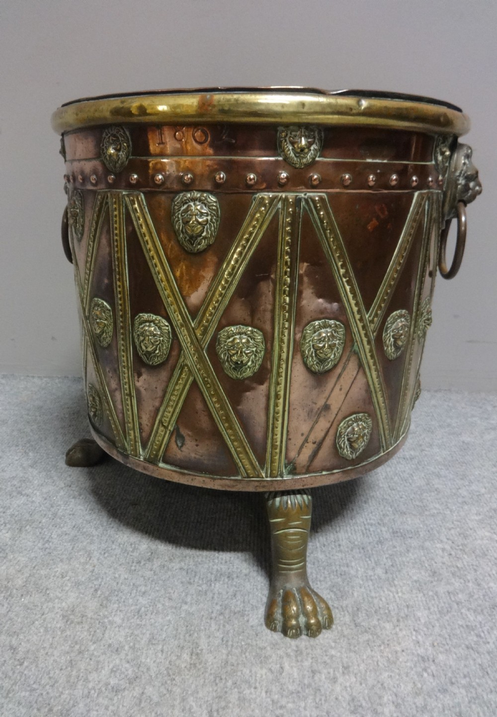 Lovely Copper and Brass Dated Log Bin View II
