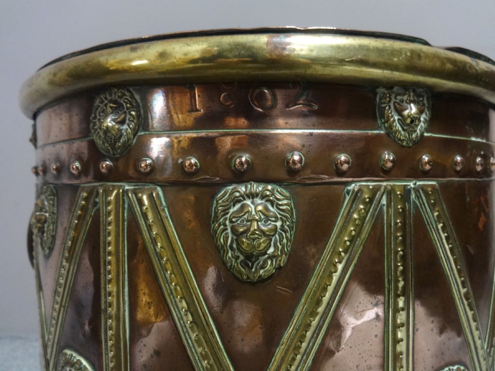 Lovely Copper and Brass Dated Log Bin View IV