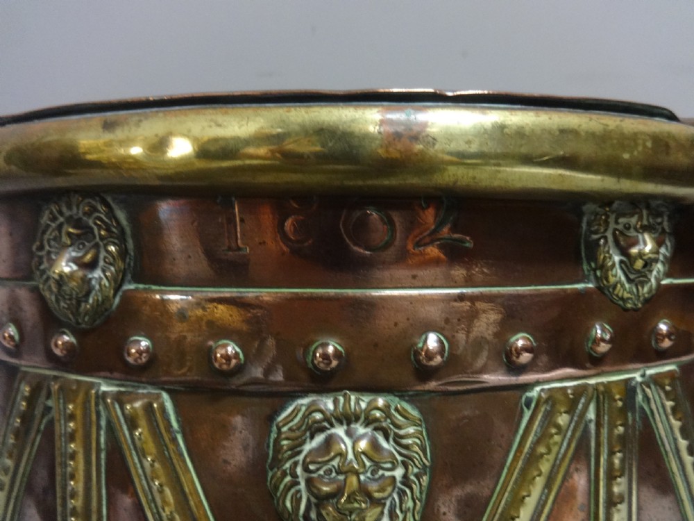 Lovely Copper and Brass Dated Log Bin View V