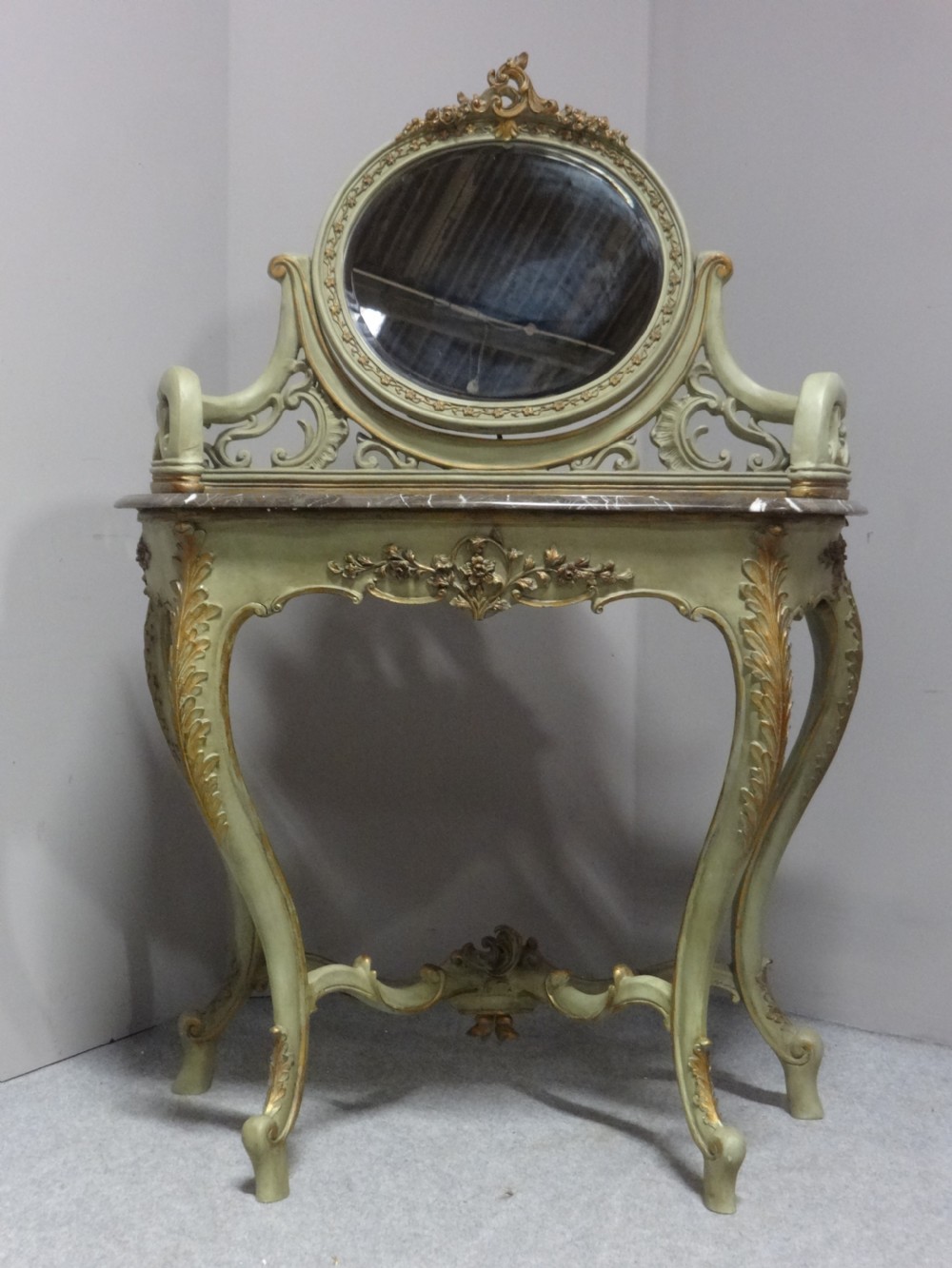 Very Pretty French Parcel Gilt and Painted Dressing Table View II