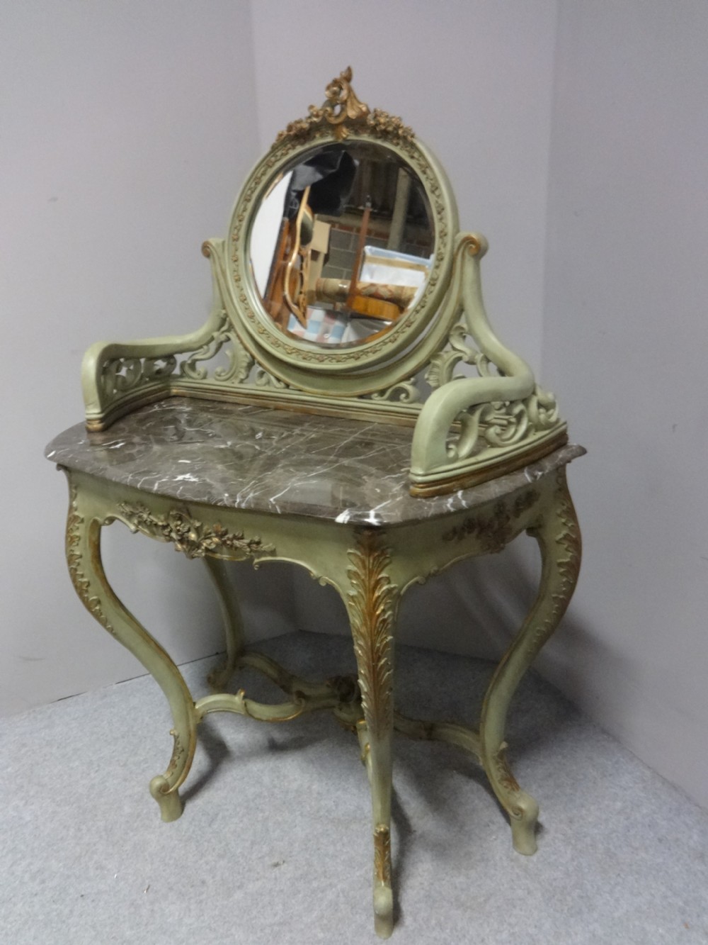 Very Pretty French Parcel Gilt and Painted Dressing Table View VI