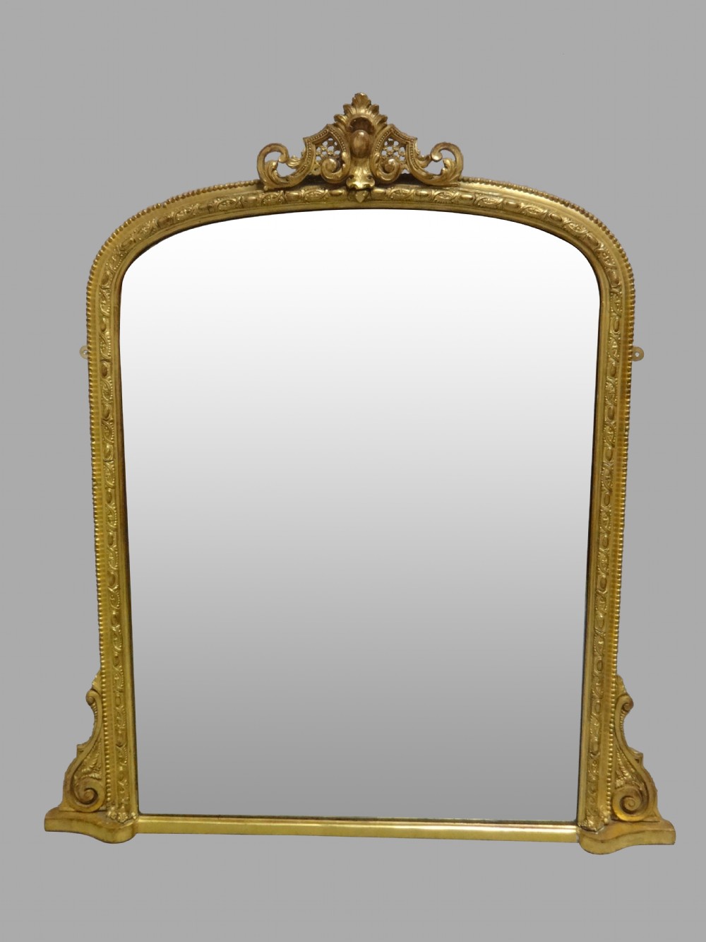 Superb English Arched Top Gilt Overmantle Mirror