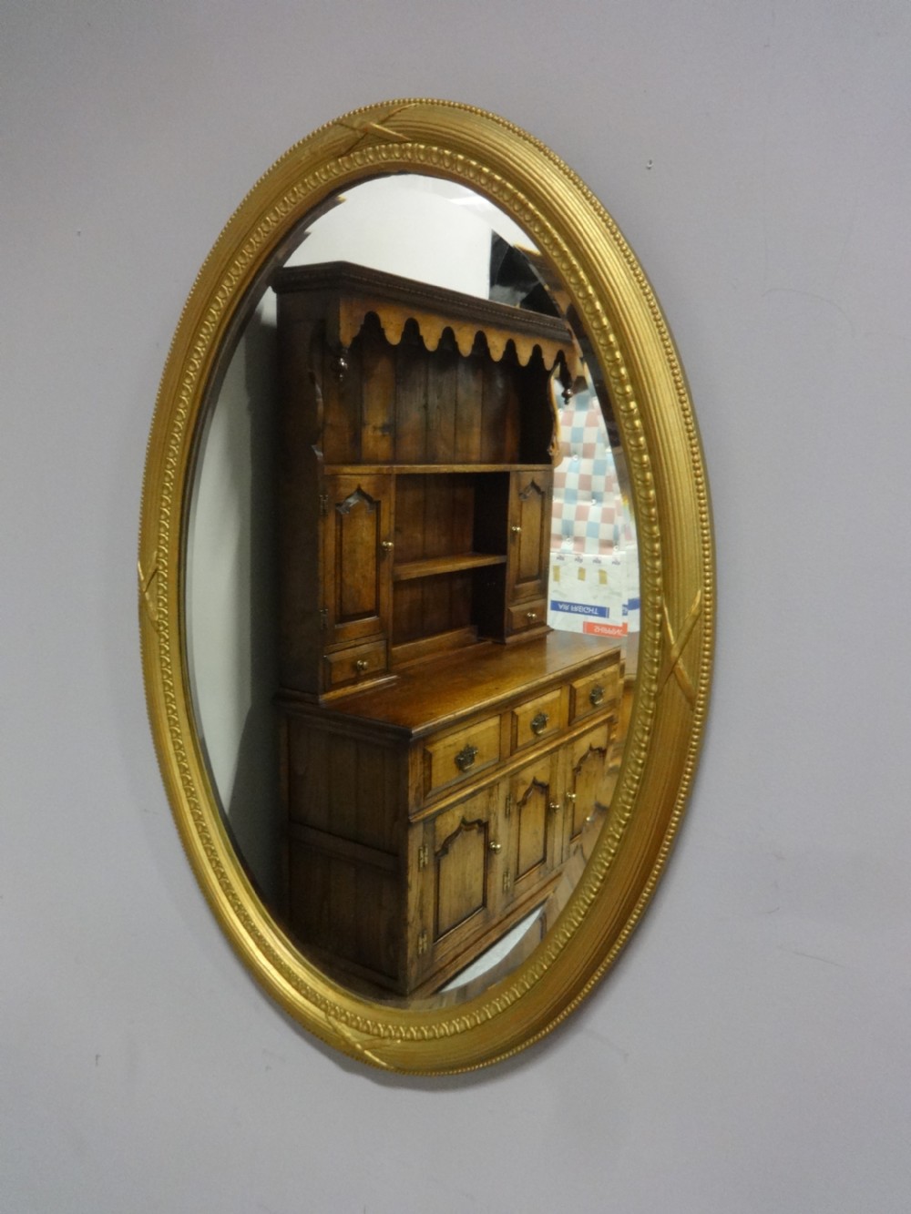 LARGE EARLY VICTORIAN OVAL GILT WALL MIRROR View V
