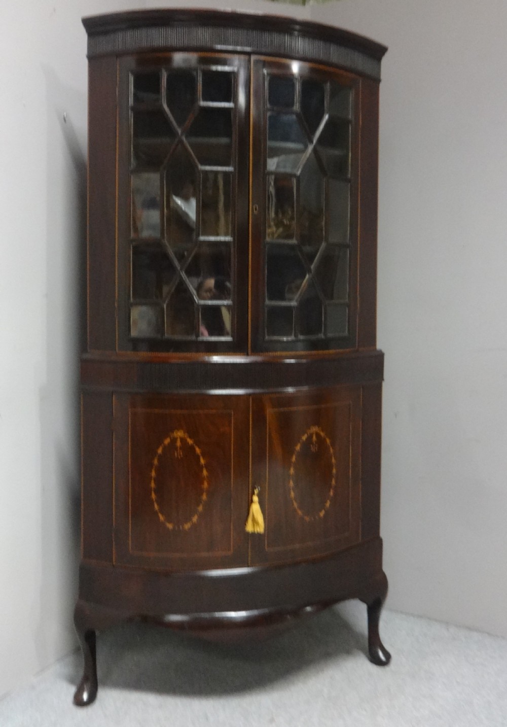 Georgian Inlaid Bowed Mahogany Corner Cabinet View II