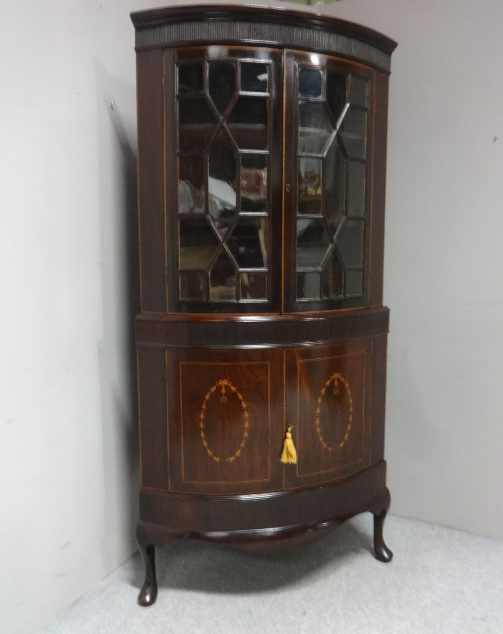 Georgian Inlaid Bowed Mahogany Corner Cabinet View III