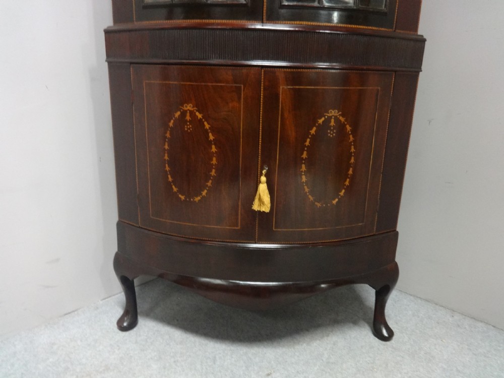 Georgian Inlaid Bowed Mahogany Corner Cabinet View IV