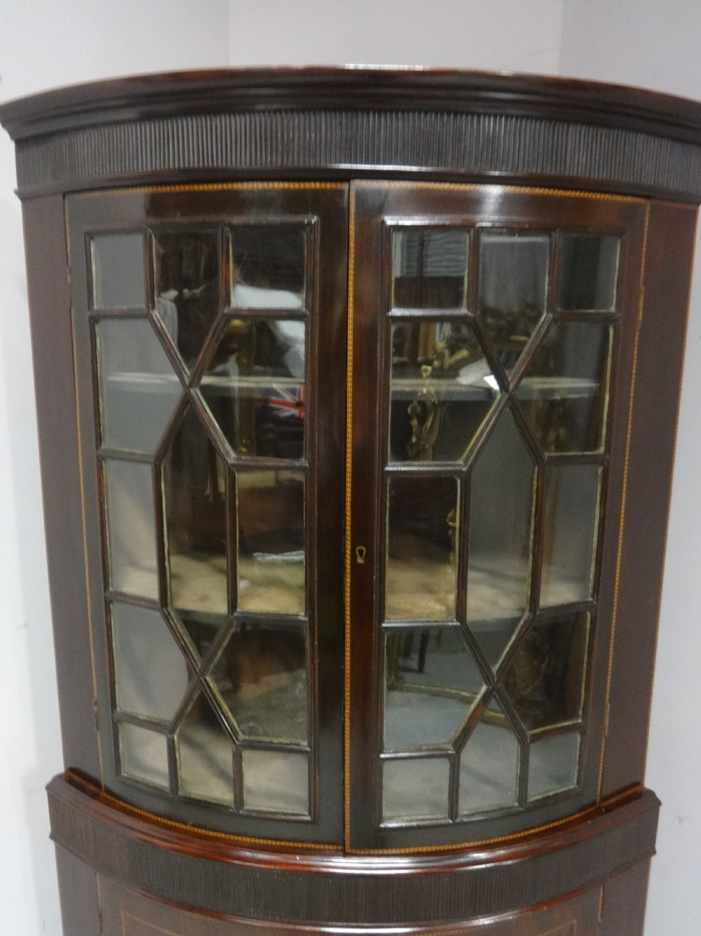 Georgian Inlaid Bowed Mahogany Corner Cabinet View V