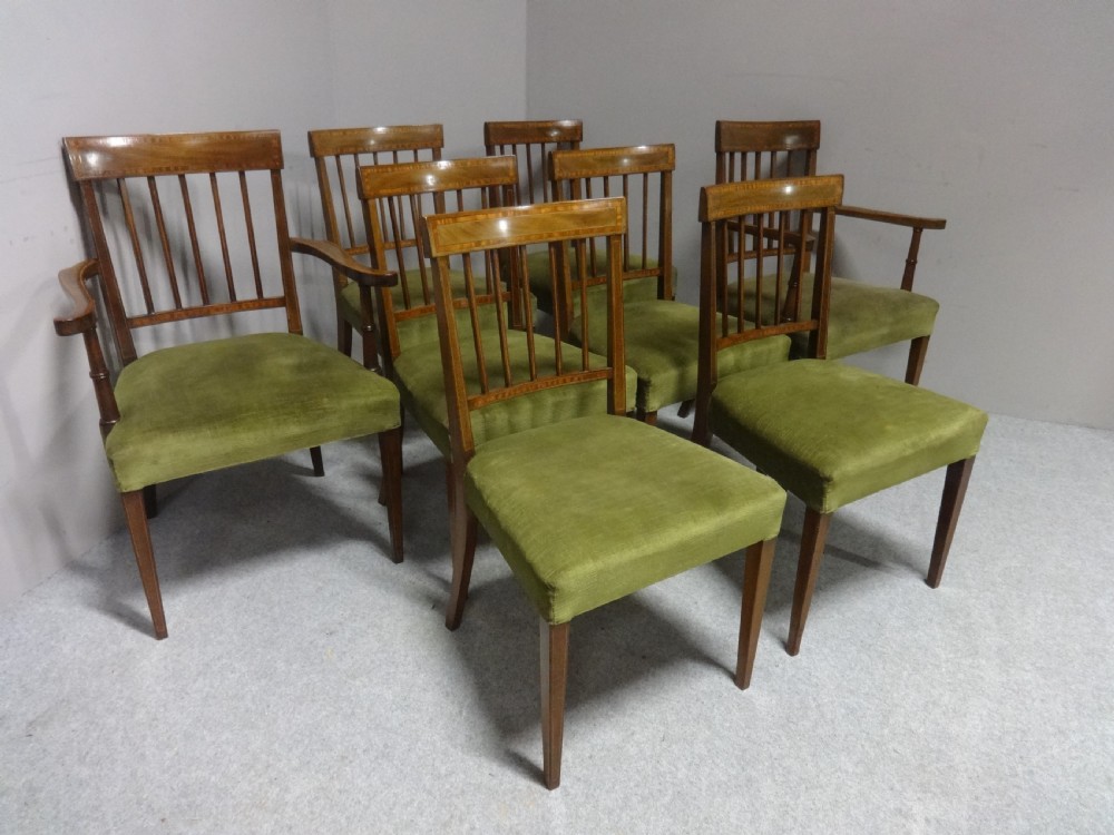 Good Set 8 Georgian Inlaid Dining Chairs View II