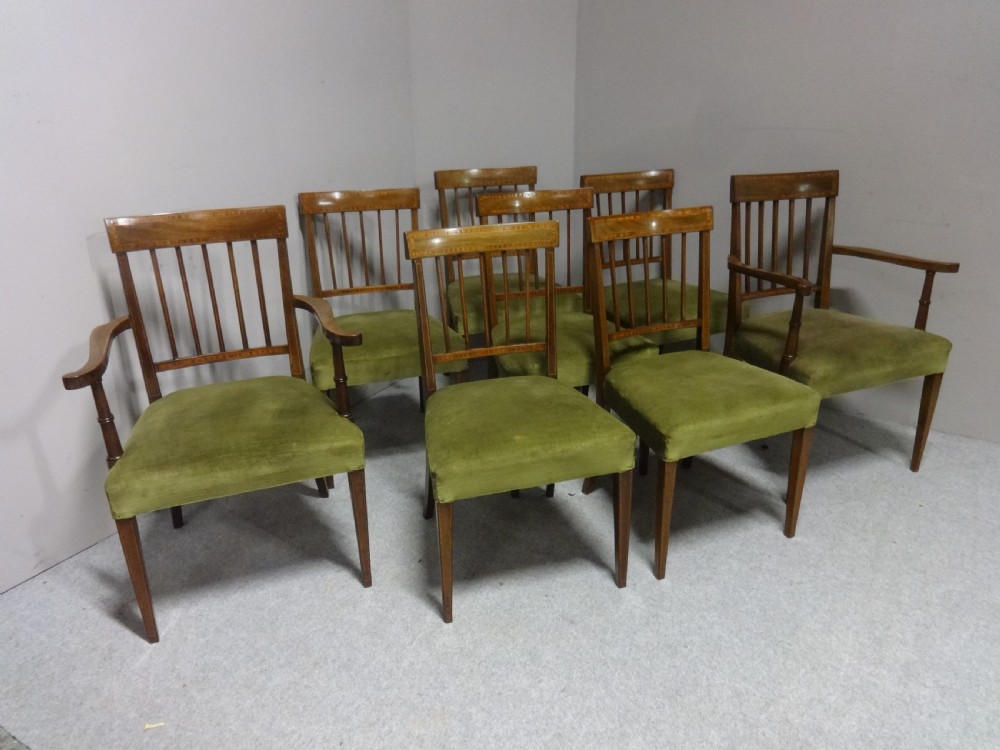 Good Set 8 Georgian Inlaid Dining Chairs View XIV