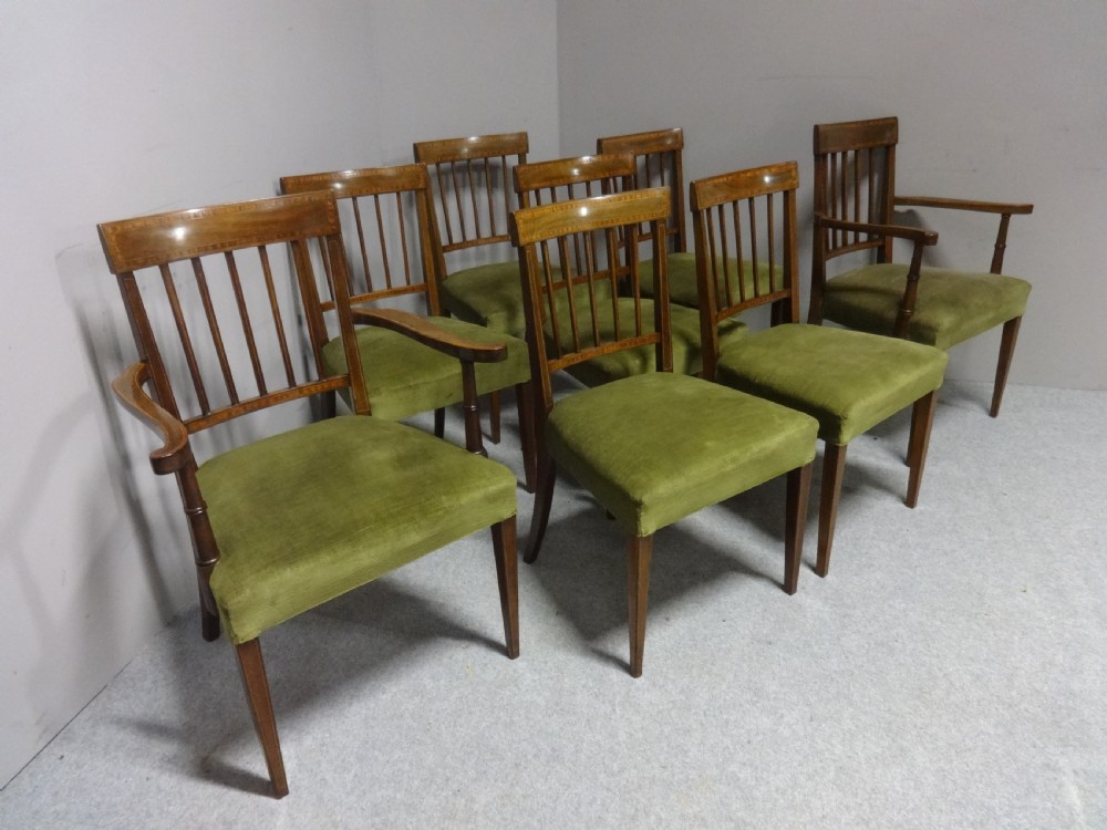 Good Set 8 Georgian Inlaid Dining Chairs View XV