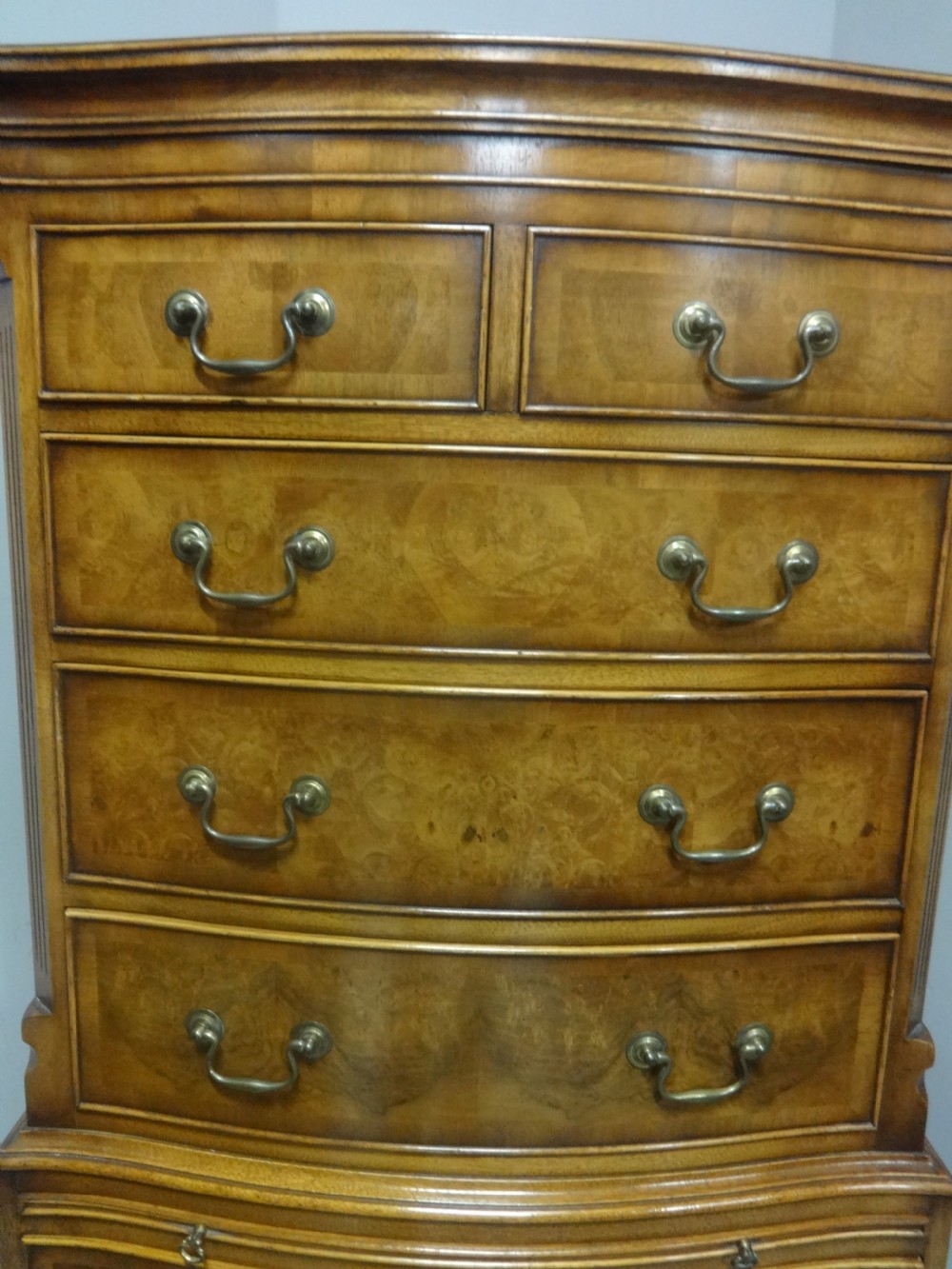  Serpentine Burr Walnut Chest on Chest of Drawers View II