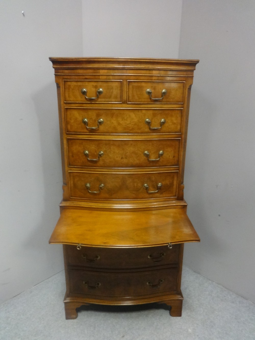  Serpentine Burr Walnut Chest on Chest of Drawers View III
