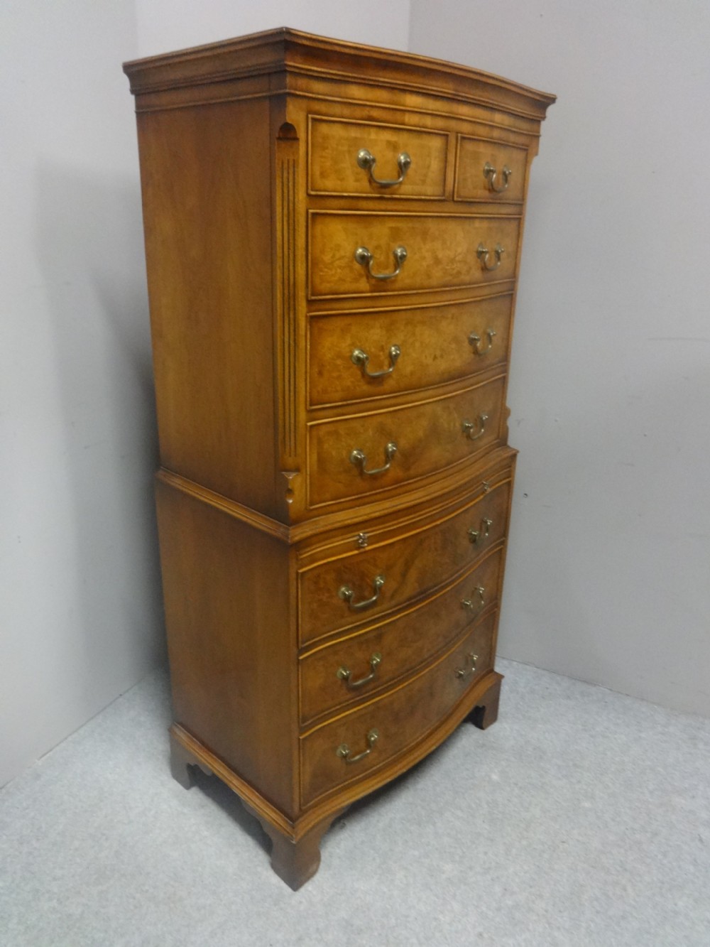  Serpentine Burr Walnut Chest on Chest of Drawers View V