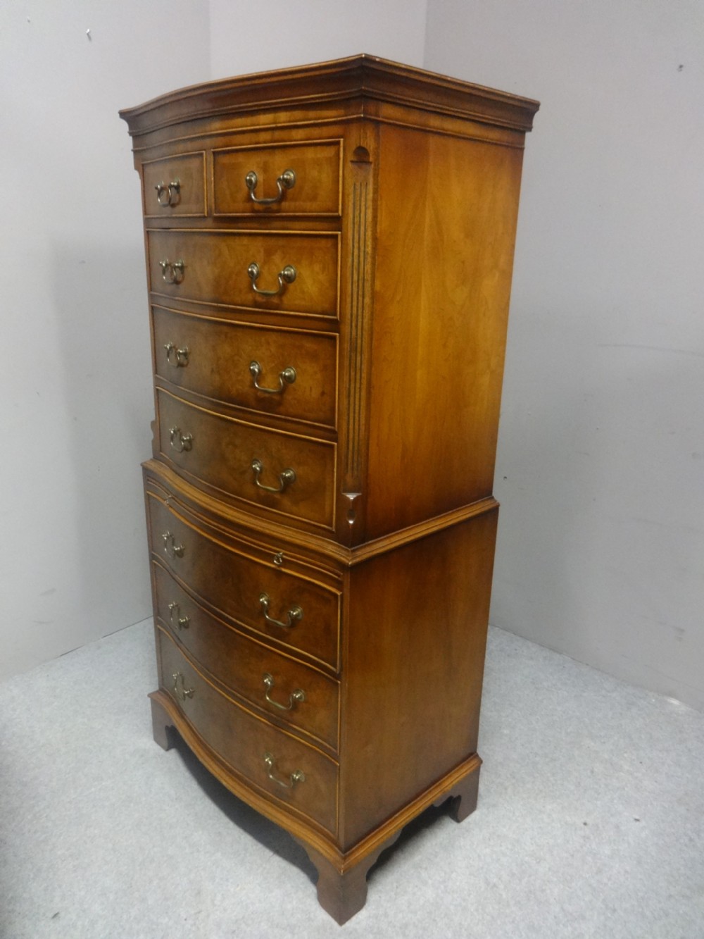  Serpentine Burr Walnut Chest on Chest of Drawers View VI