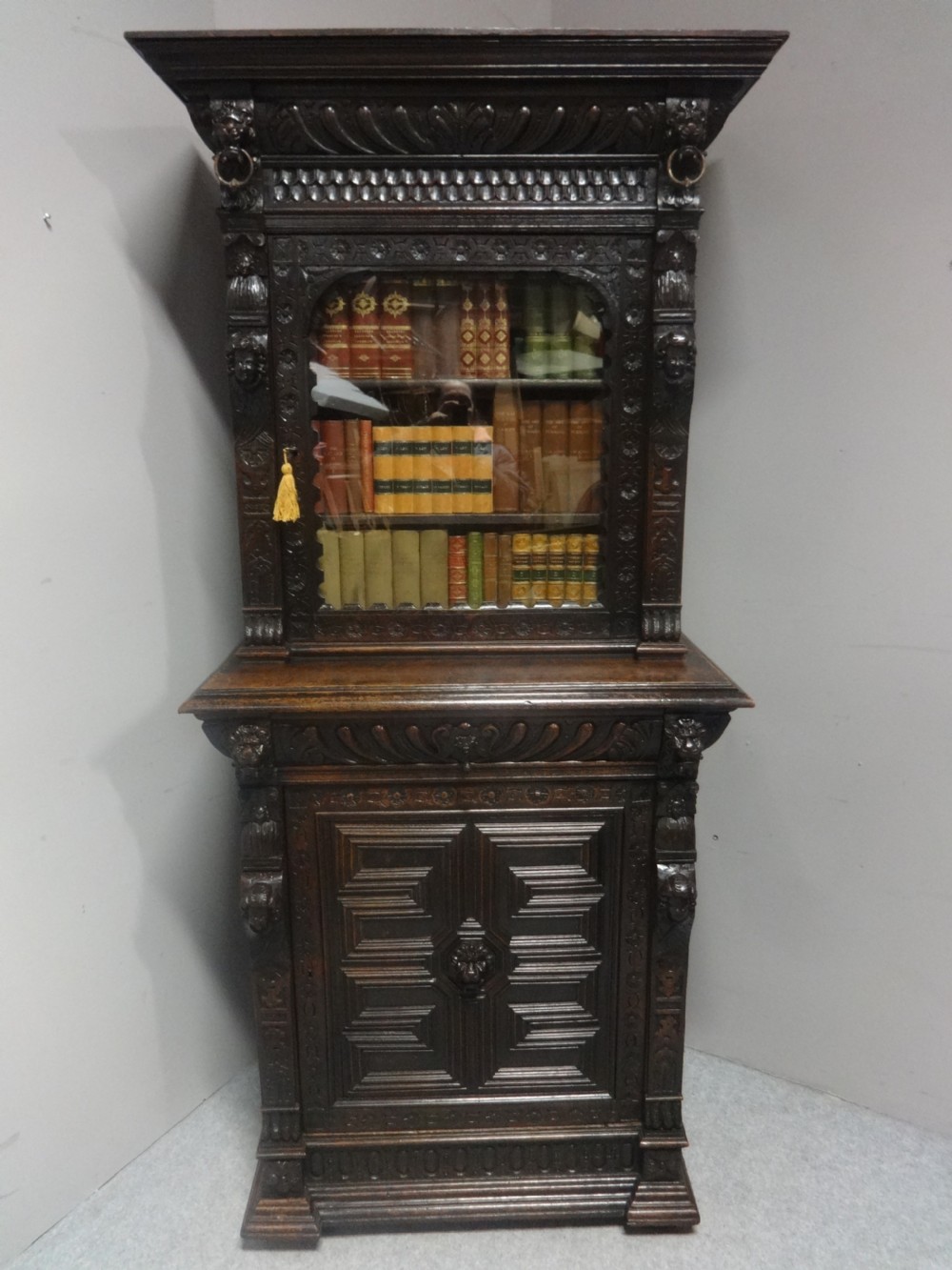 Good Victorian Carved Oak Bookcase 