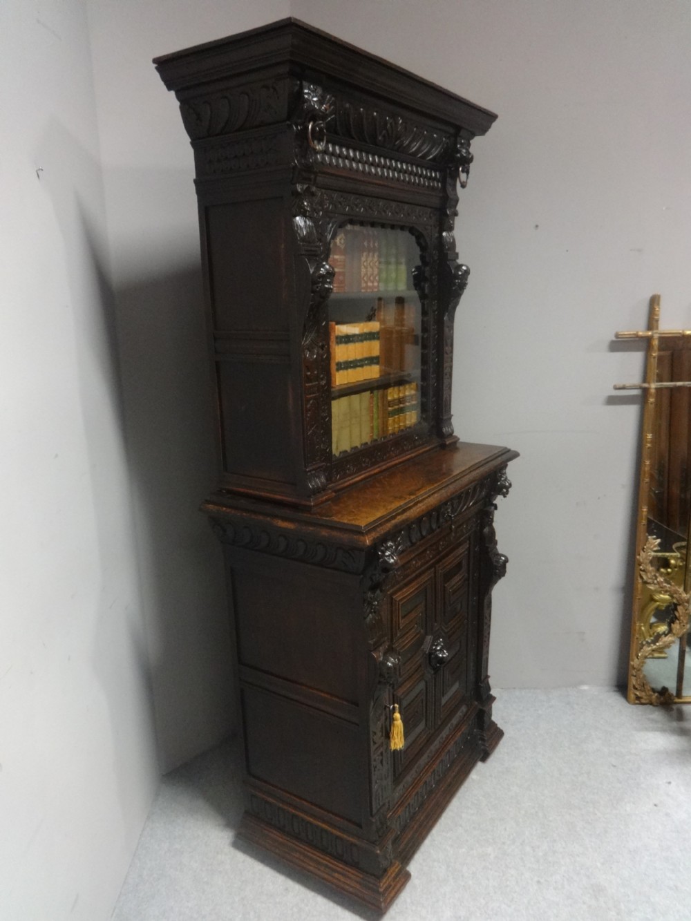 Good Victorian Carved Oak Bookcase  View XI