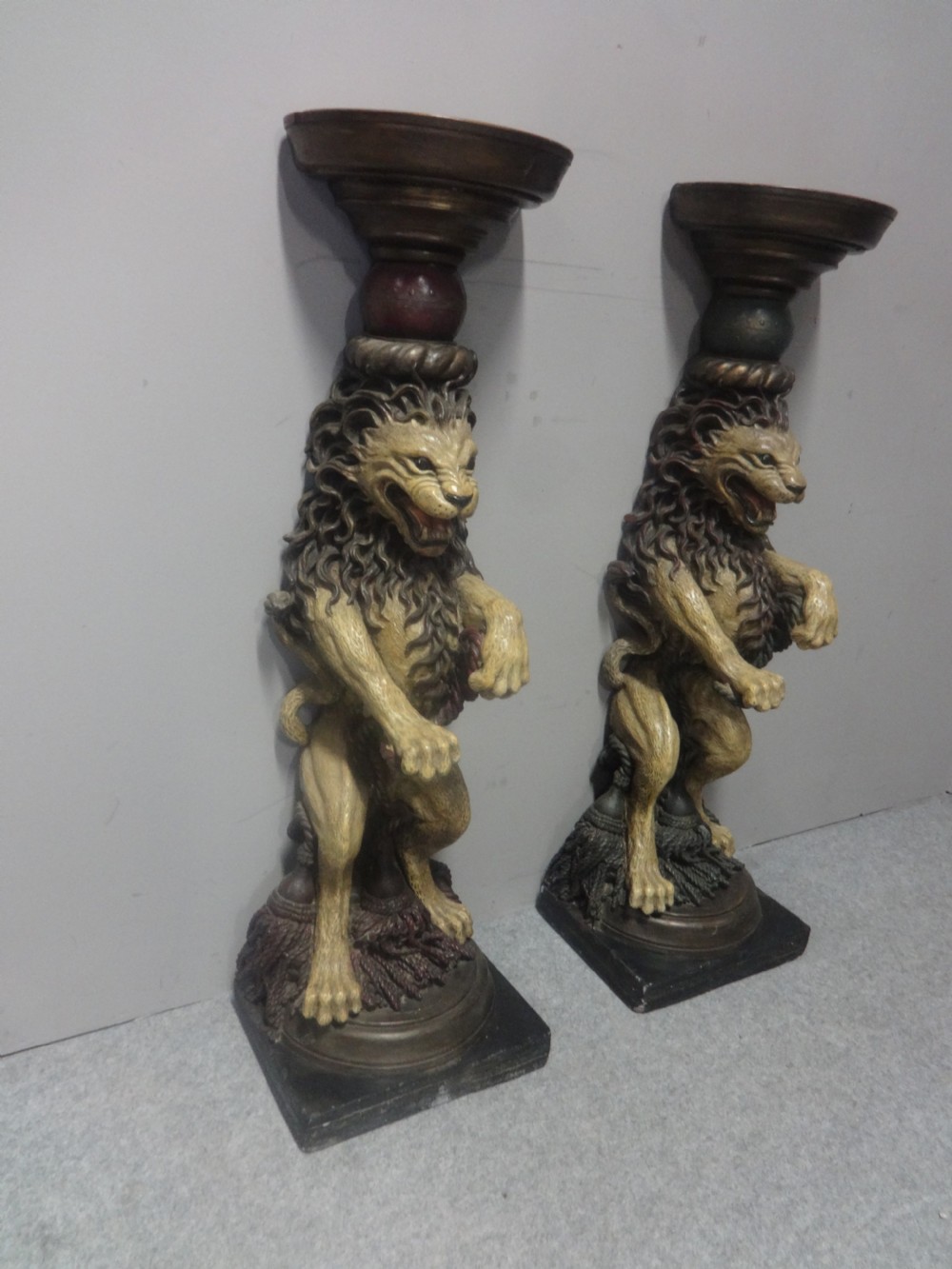 Good Pair  Painted Plaster Lions View II