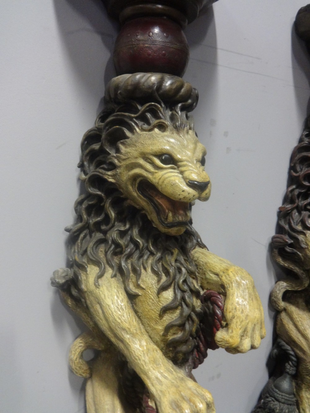 Good Pair  Painted Plaster Lions View III