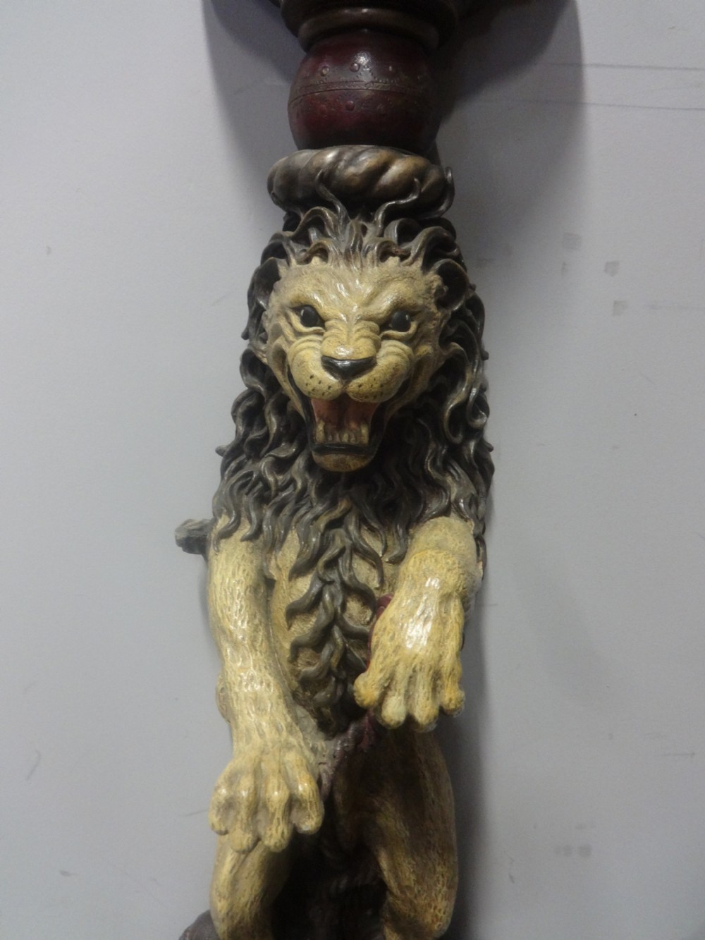 Good Pair  Painted Plaster Lions View IV