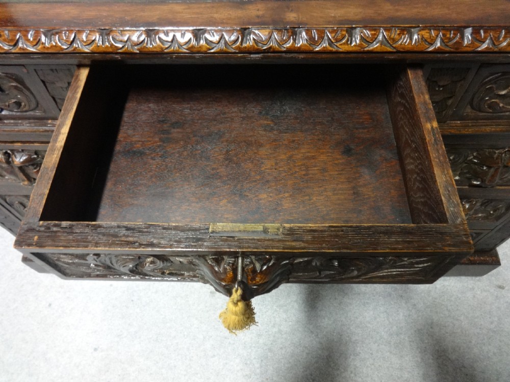 Solid Oak Green Man Carved Oak Pedestal Desk View VII