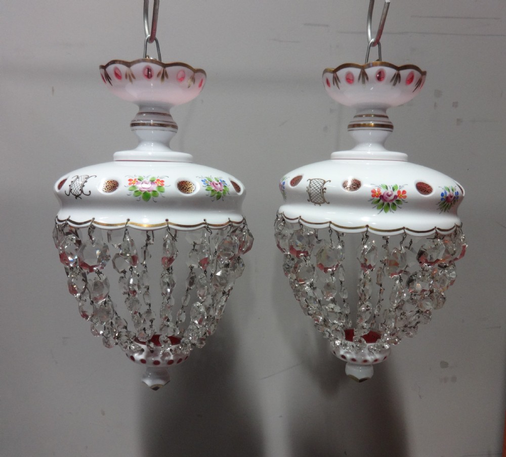 Pair White Overlay Cranberry Basket Lights View II