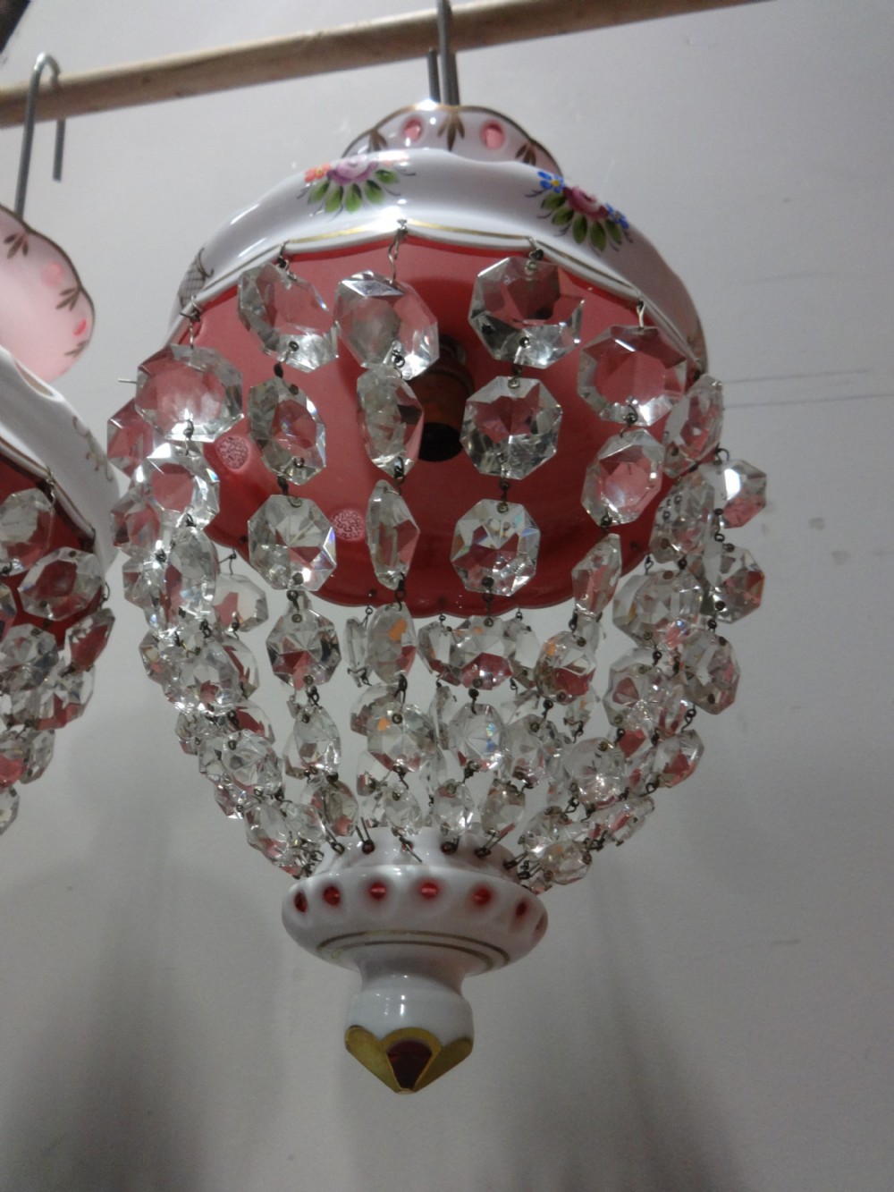 Pair White Overlay Cranberry Basket Lights View VII
