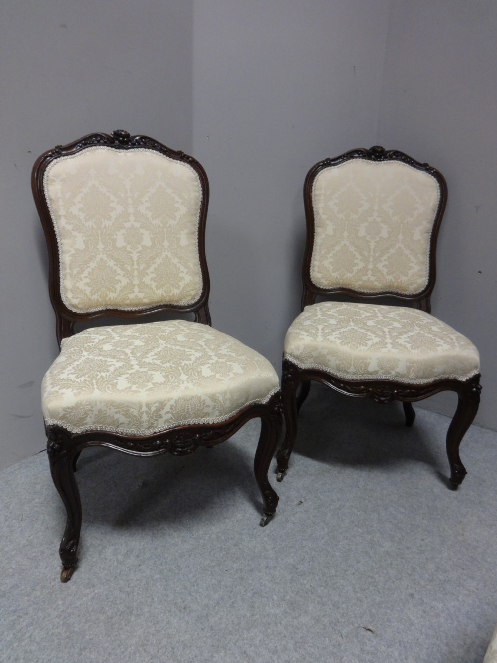 Great Pair French Walnut Side Chairs