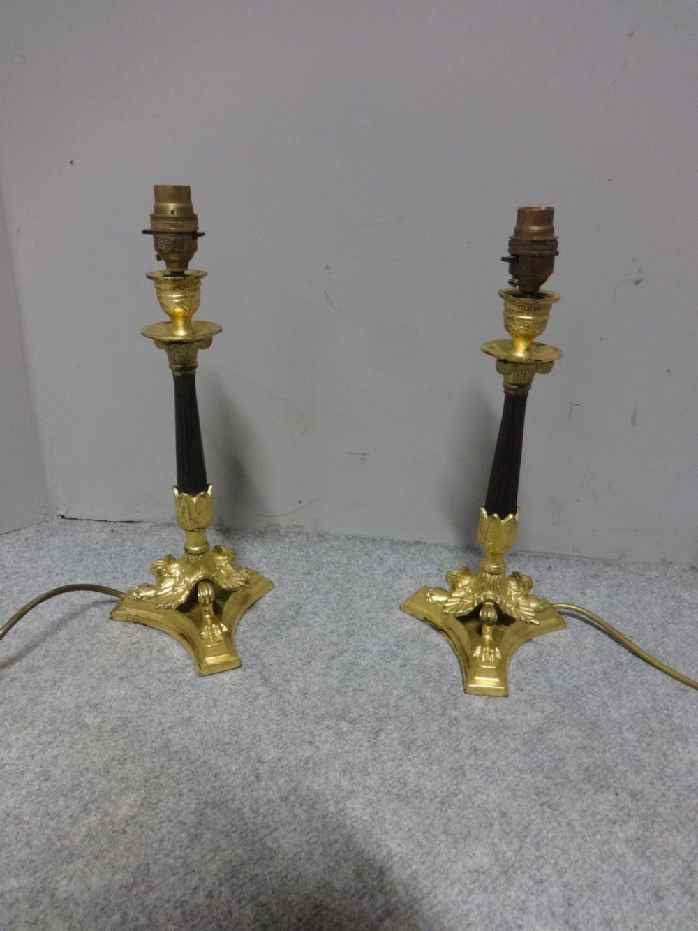 Very Nice Pair Gilt Metal Table Lamps View II
