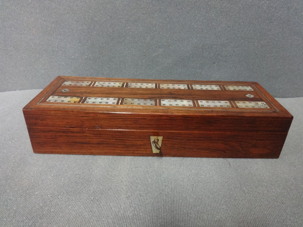 Excellent Rosewood Inlaid Cribbage Games Box (2)