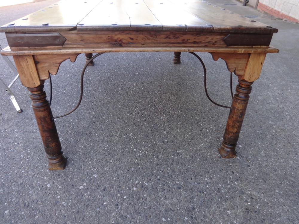 A Superb Iron and Teak  Dining Table View XI