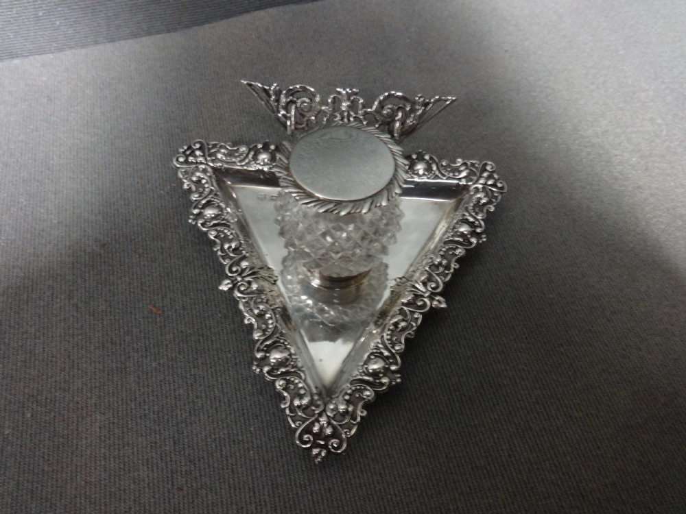 Excellent Victorian Silver Inkwell and Stand Chester 1895 View II