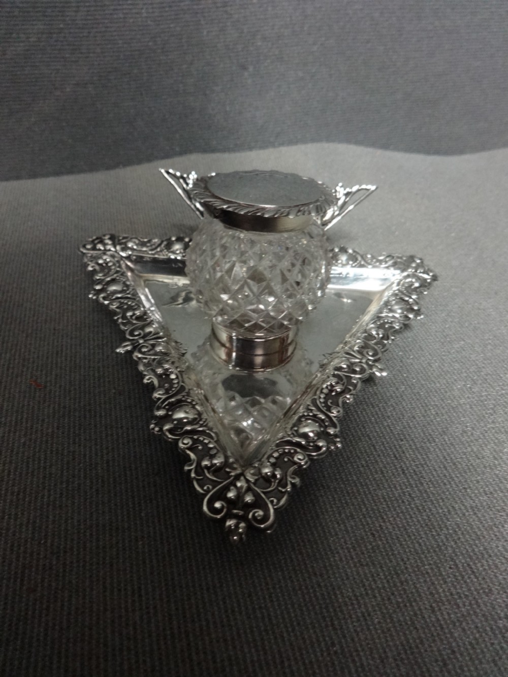 Excellent Victorian Silver Inkwell and Stand Chester 1895 View III
