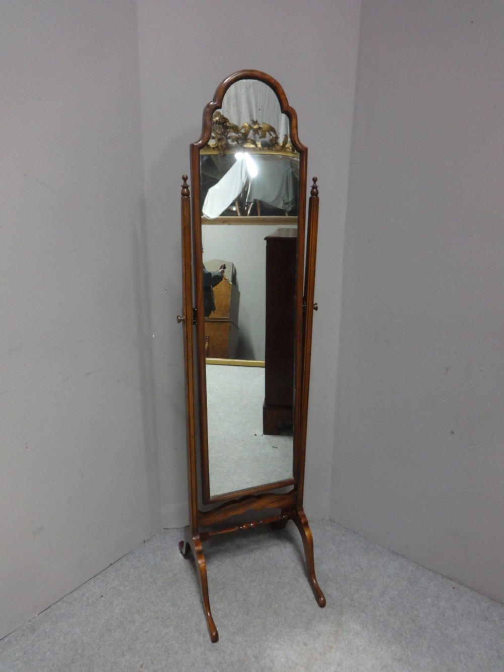Very Good Walnut Cheval Mirror