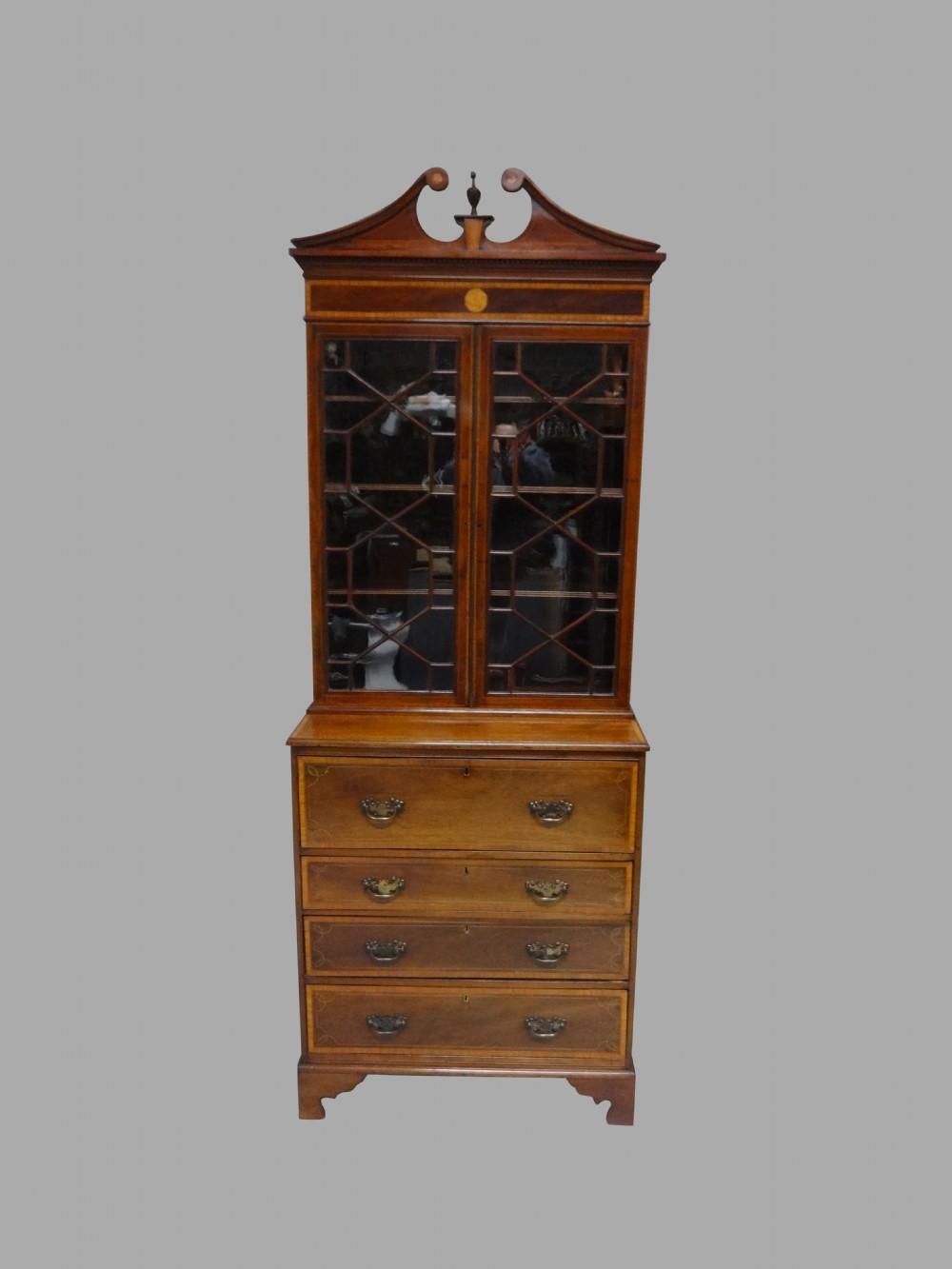 Mahogany Inlaid Secretaire Bookcase of Small Proportions